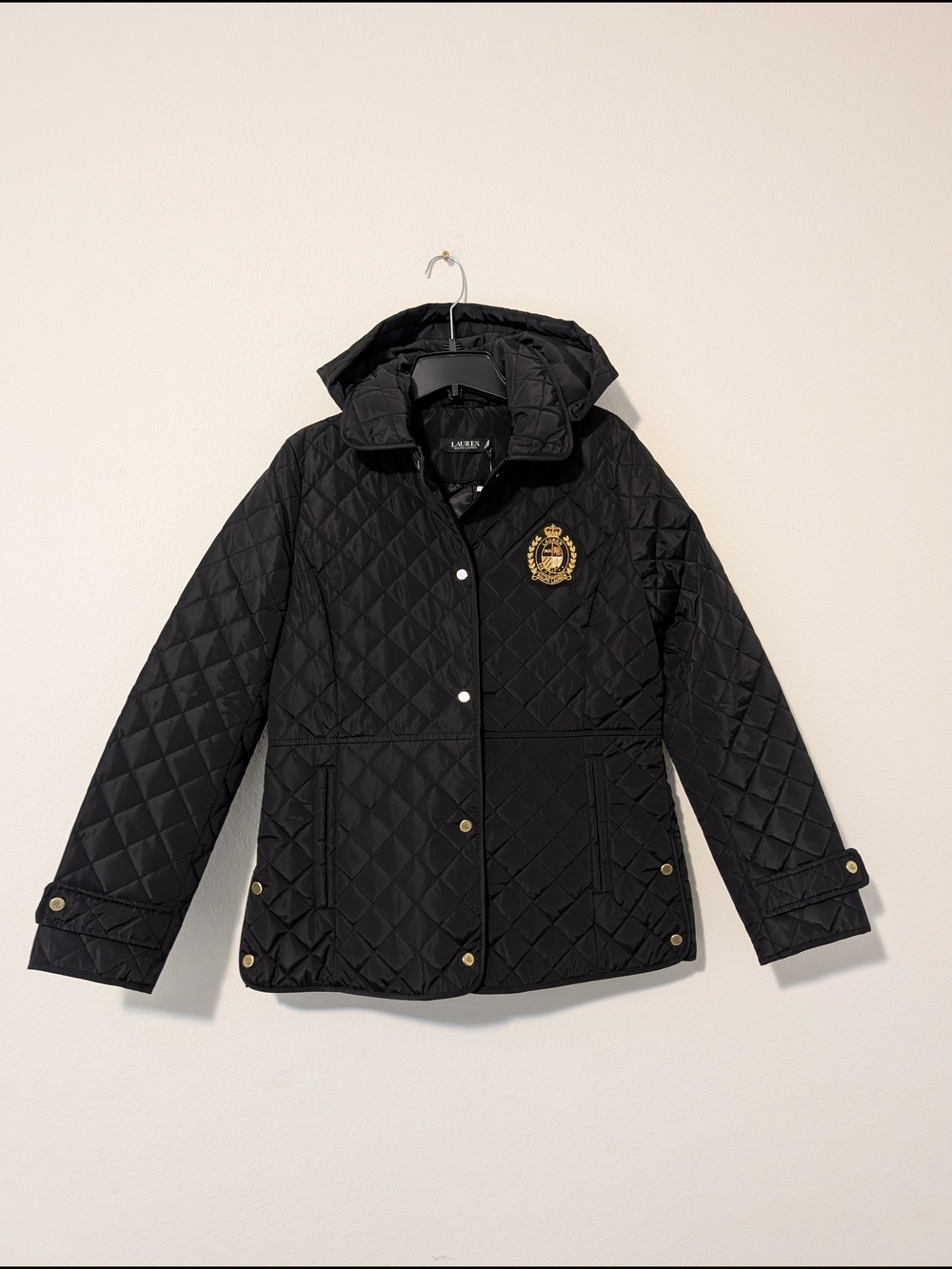 Polo by Ralph Lauren Black Quilted Hooded Puffer with Gold Crest Patch
